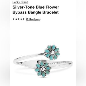 LUCKY BRAND SILVERTONE BLUE FLOWER BYPASS BANGLE BRACELET